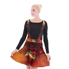 Wonderful Heart On Vintage Background Suspender Skater Skirt by FantasyWorld7