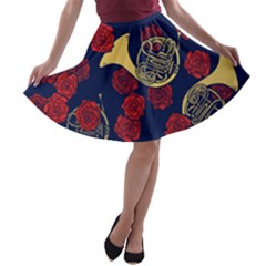 Roses French Horn  A-line Skater Skirt by BubbSnugg