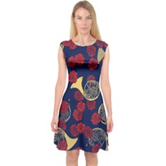 Roses French Horn  Capsleeve Midi Dress by BubbSnugg