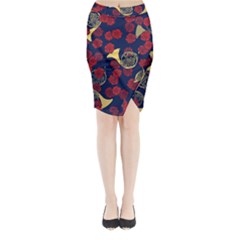 Roses French Horn  Midi Wrap Pencil Skirt by BubbSnugg