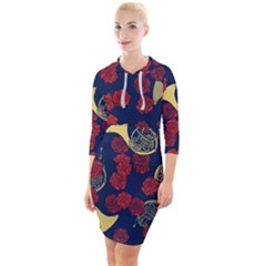 Roses French Horn  Quarter Sleeve Hood Bodycon Dress by BubbSnugg