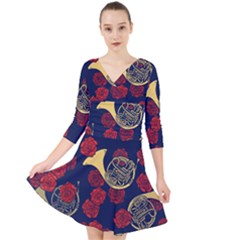 Roses French Horn  Quarter Sleeve Front Wrap Dress by BubbSnugg