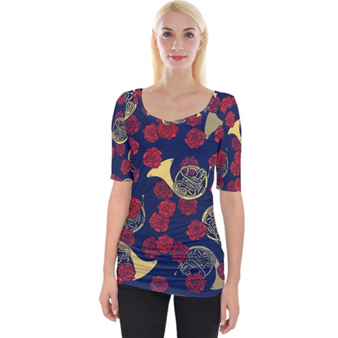 Roses French Horn  Wide Neckline Tee by BubbSnugg