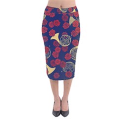 Roses French Horn  Velvet Midi Pencil Skirt by BubbSnugg