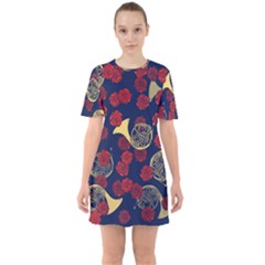 Roses French Horn  Sixties Short Sleeve Mini Dress by BubbSnugg