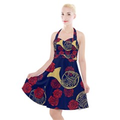 Roses French Horn  Halter Party Swing Dress  by BubbSnugg