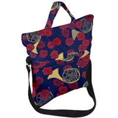 Roses French Horn  Fold Over Handle Tote Bag by BubbSnugg