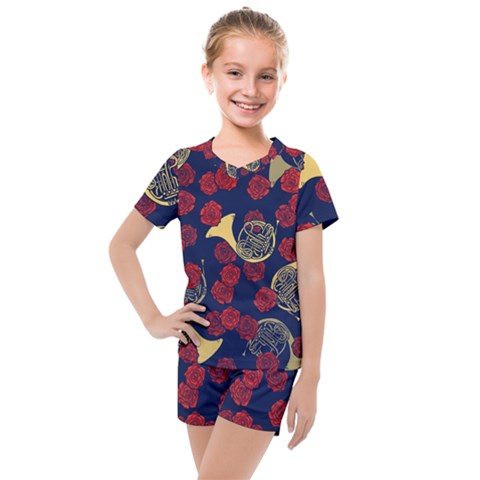 Roses French Horn  Kids  Mesh Tee And Shorts Set by BubbSnugg