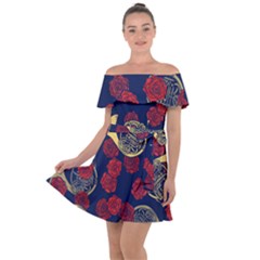 Roses French Horn  Off Shoulder Velour Dress by BubbSnugg