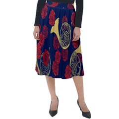 Roses French Horn  Classic Velour Midi Skirt  by BubbSnugg