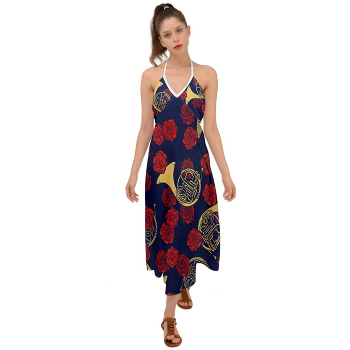 Roses French Horn  Halter Tie Back Dress 