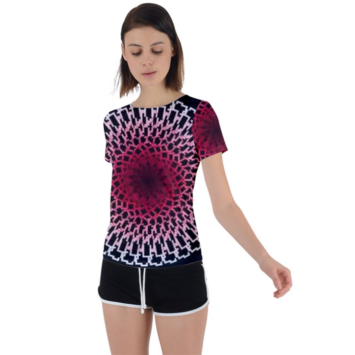 Gradient Spirograph Back Circle Cutout Sports Tee