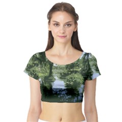 Away From The City Cutout Painted Short Sleeve Crop Top by SeeChicago