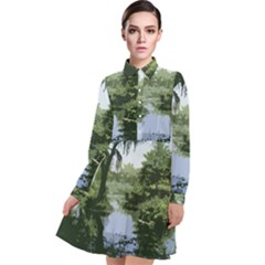 Away From The City Cutout Painted Long Sleeve Chiffon Shirt Dress by SeeChicago