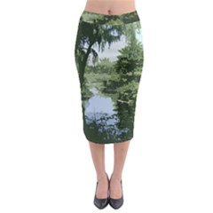 Away From The City Cutout Painted Midi Pencil Skirt