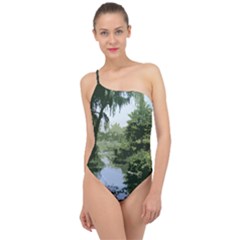 Away From The City Cutout Painted Classic One Shoulder Swimsuit by SeeChicago