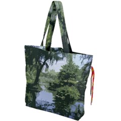 Away From The City Cutout Painted Drawstring Tote Bag