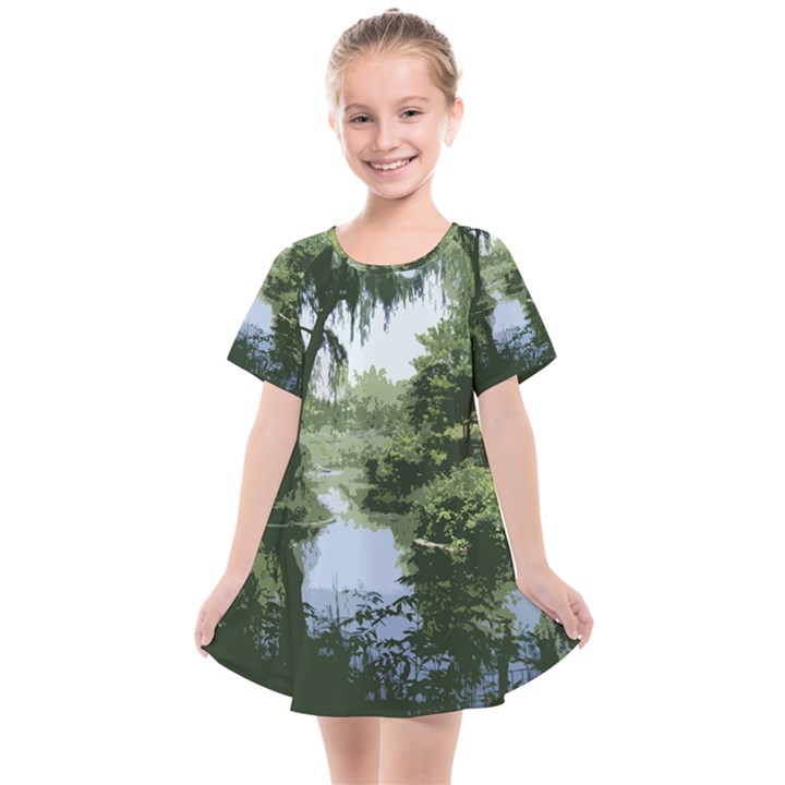 Away From the City Cutout Painted Kids  Smock Dress