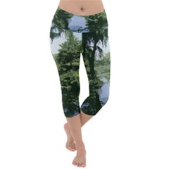 Away From The City Cutout Painted Lightweight Velour Capri Yoga Leggings by SeeChicago