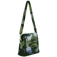 Away From The City Cutout Painted Zipper Messenger Bag by SeeChicago