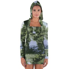 Away From The City Cutout Painted Long Sleeve Hooded T-shirt