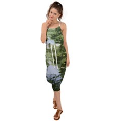 Away From The City Cutout Painted Waist Tie Cover Up Chiffon Dress