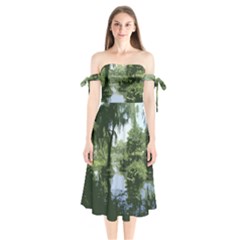 Away From The City Cutout Painted Shoulder Tie Bardot Midi Dress by SeeChicago