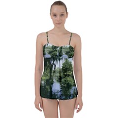 Away From The City Cutout Painted Babydoll Tankini Set