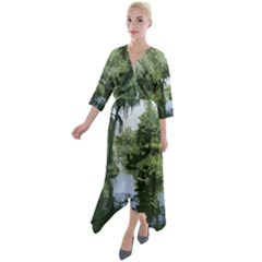 Away From The City Cutout Painted Quarter Sleeve Wrap Front Maxi Dress