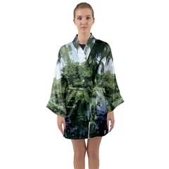 Away From The City Cutout Painted Long Sleeve Satin Kimono by SeeChicago