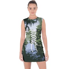 Away From The City Cutout Painted Lace Up Front Bodycon Dress