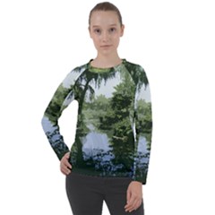 Away From The City Cutout Painted Women s Long Sleeve Raglan Tee