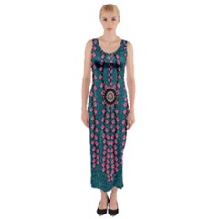 Japanese Sakura Blossoms On The Mountain Fitted Maxi Dress by pepitasart