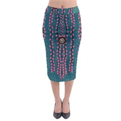 Japanese Sakura Blossoms On The Mountain Midi Pencil Skirt by pepitasart