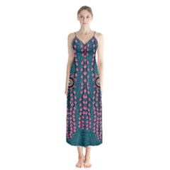 Japanese Sakura Blossoms On The Mountain Button Up Chiffon Maxi Dress by pepitasart