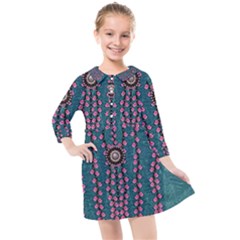 Japanese Sakura Blossoms On The Mountain Kids  Quarter Sleeve Shirt Dress by pepitasart