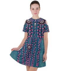 Japanese Sakura Blossoms On The Mountain Short Sleeve Shoulder Cut Out Dress  by pepitasart