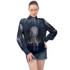 Awesome Light Bulb High Neck Long Sleeve Chiffon Top by FantasyWorld7