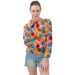 Happy Flowers Banded Bottom Chiffon Top by fabqa