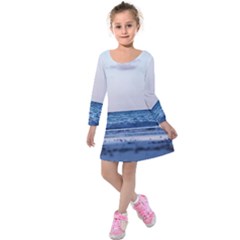 Pink Ocean Hues Kids  Long Sleeve Velvet Dress