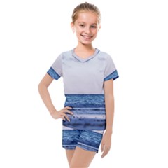 Pink Ocean Hues Kids  Mesh Tee And Shorts Set