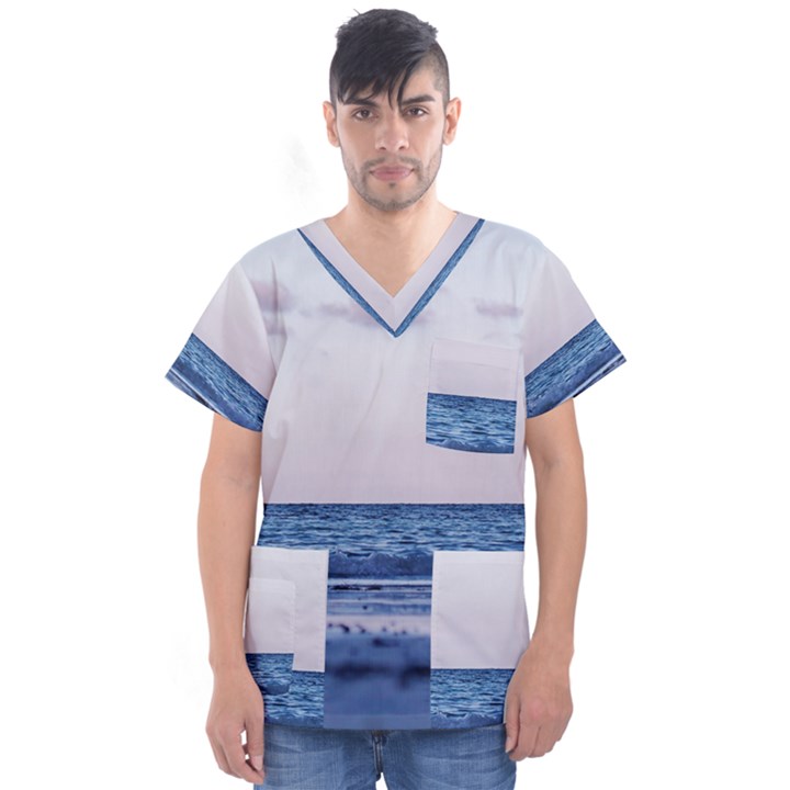 Pink Ocean Hues Men s V-Neck Scrub Top