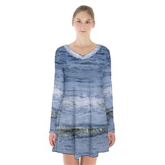 Typical Ocean Day Long Sleeve Velvet V-neck Dress