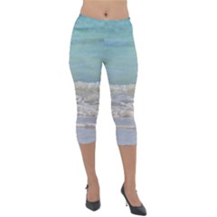 Minty Ocean Lightweight Velour Capri Leggings  by TheLazyPineapple