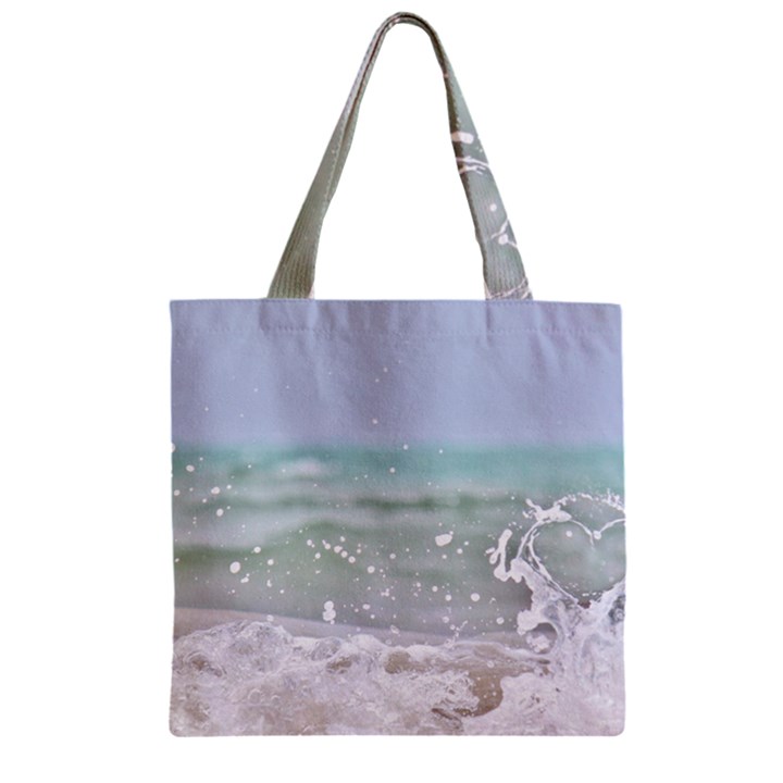 Ocean Heart Zipper Grocery Tote Bag