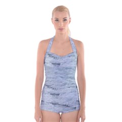 Ocean Waves Boyleg Halter Swimsuit  by TheLazyPineapple