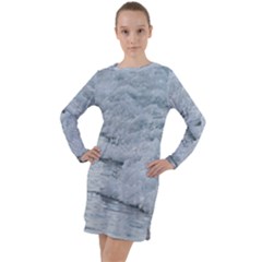 Ocean Waves Long Sleeve Hoodie Dress by TheLazyPineapple