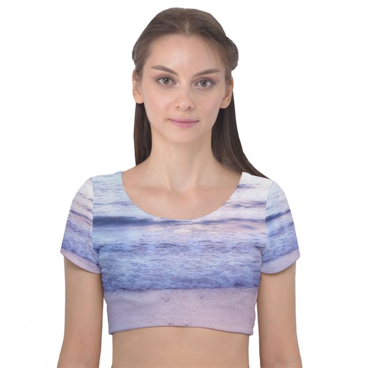 Pink Ocean Dreams Velvet Short Sleeve Crop Top 