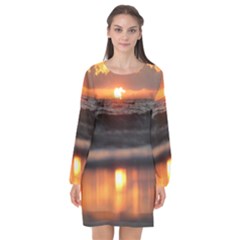 Ocean Sunrise Long Sleeve Chiffon Shift Dress 