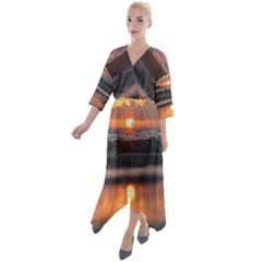 Ocean Sunrise Quarter Sleeve Wrap Front Maxi Dress